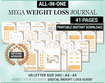 Weightloss Journal | Weight Loss Printable | Weight Loss Journal | Weightloss | Weight Loss Chart | Weight Loss Digital | Calorie Tracker