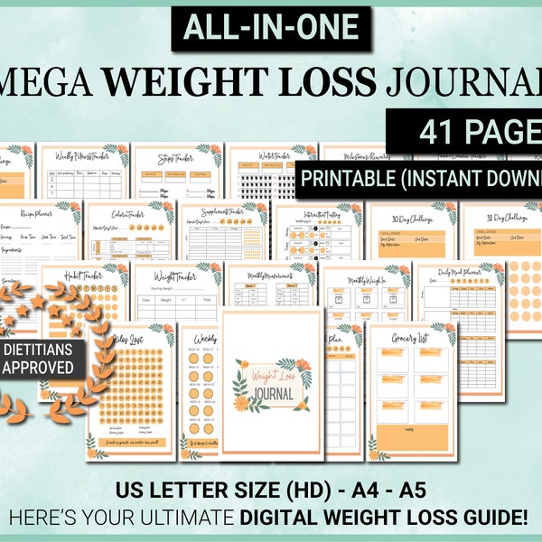 Weightloss Journal | Weight Loss Printable | Weight Loss Journal | Weightloss | Weight Loss Chart | Weight Loss Digital | Calorie Tracker