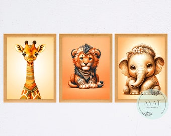 Nursery Wall Art | Neutral Baby Print | Neutral Nursery Wall | Gender Neutral | Sage Green Nursery | Set of 3 Boho Animal Prints