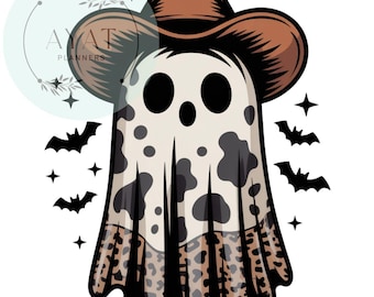 Halloween Cowboy Ghost PNG: Western Cowgirl Sublimation Design (Digital Download)