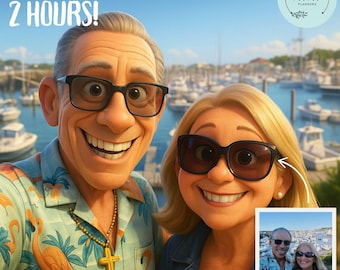 Custom Pixar Style Portrait: Family, Couple, Pet Cartoon (Digital Download