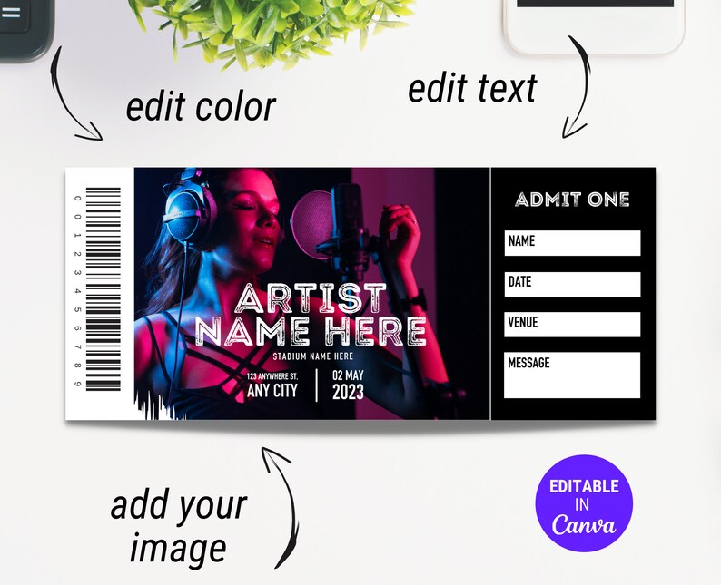 Concert Ticket Template Editable Event Ticket Canva Template Etsy
