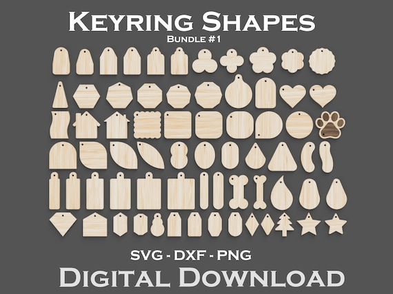 Keyring Design Files for Laser Cutting SVG, DXF, PNG