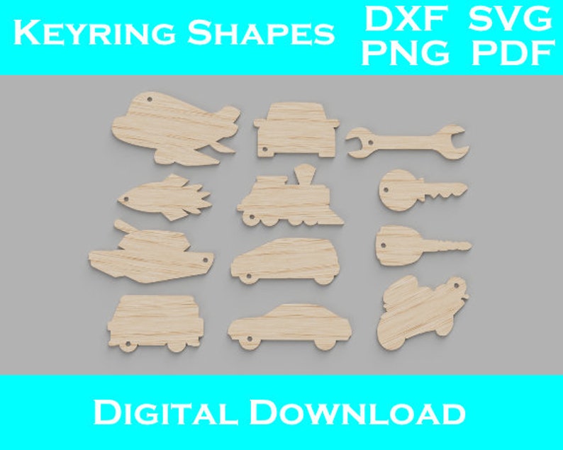 Keyring Design Files for Laser Cutting 2. SVG, DXF, PNG. Keychain