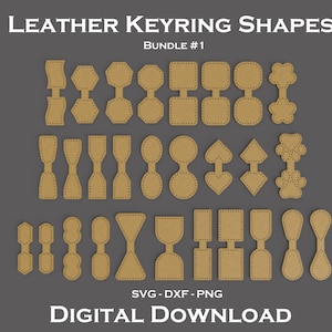 Archivos de diseño de llavero de cuero para paquete de corte láser #1. SVG, DXF, PNG. - Diseños de llaveros - Archivos cortados - Plantilla - Glowforge - Llavero