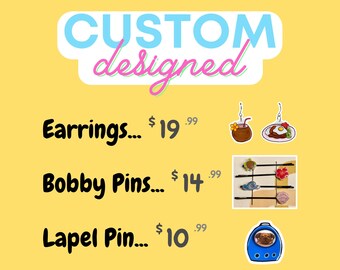 Custom Designed / Personalized Earrings, Bobby Pins, or Lapel Pin - Custom Drawing & Handmade Shrink Plastic Accessories - Any Design