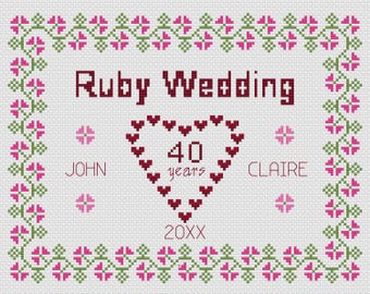 Ruby Wedding Anniversary Sampler Cross Stitch Digital Download