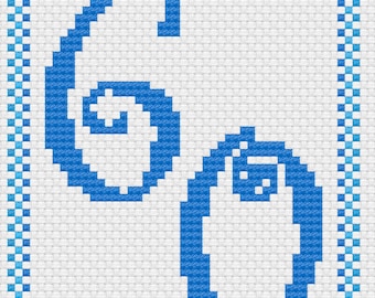 60th Birthday Card Blue Cross Stitch Digital Download