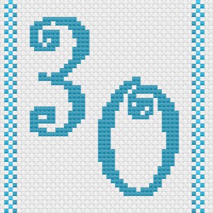 Cartão de aniversário de 30 anos em ponto cruz azul digital para download