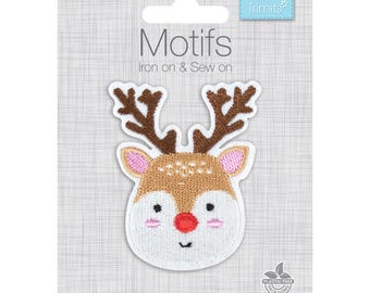Festive Christmas Reindeer sew on or iron on embroidered motif by Trimits