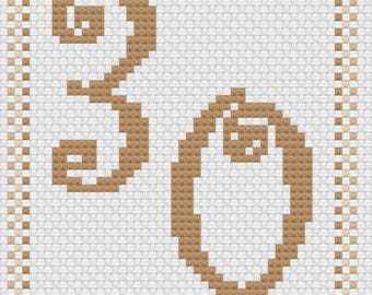 Pearl Wedding Anniversary Number Card Cross Stitch Digital Download