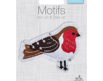 Festive Christmas Robin sew on or iron on embroidered motif by Trimits