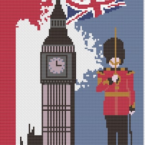 Scena di Londra con soldato - Punto croce digitale da scaricare