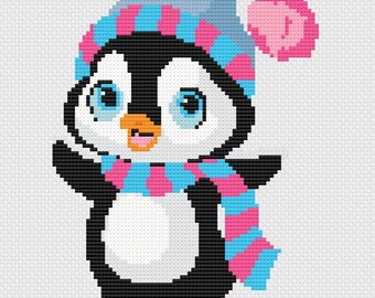 Penguin Ready for Winter Cross Stitch Digital Download