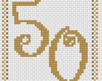 Golden Wedding Anniversary Number Card Cross Stitch Digital Download