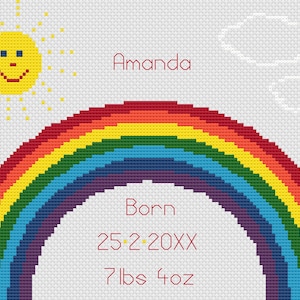 Rainbow Birth Sampler Cross Stitch Digital Download