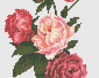 Peony Bouquet Cross Stitch Digital Download