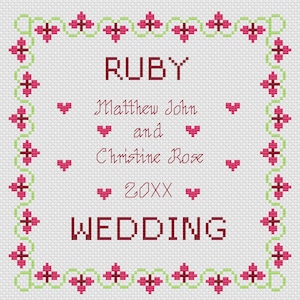 Ruby Wedding Anniversary Square Sampler Cross Stitch Digital Download