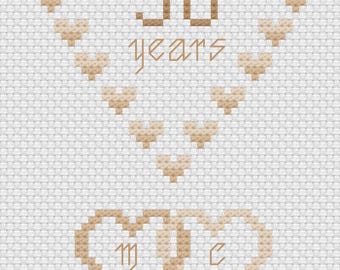 Pearl Wedding Anniversary Hearts Card Cross Stitch Digital Download