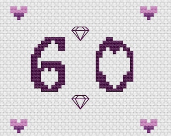 Diamond Wedding Number Anniversary Card Cross Stitch Digital Download