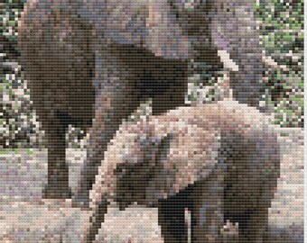 Mother and Baby Elephant Cross Stitch Digital Download