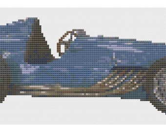 Blue Racing Car Cross Stitch Digital Download