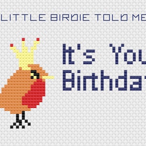 Carte d'anniversaire Little Birdie au point de croix en téléchargement numérique