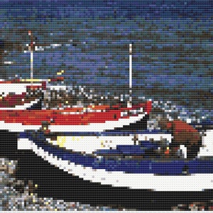 Téléchargement numérique de bateaux de pêche au point de croix