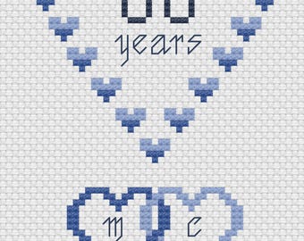 Diamond Wedding Hearts Anniversary Card Cross Stitch Digital Download