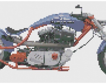 Descarga digital de punto de cruz de motocicleta Chopper azul