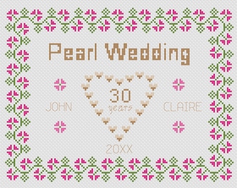 Pearl Wedding Anniversary Sampler Cross Stitch Digital Download