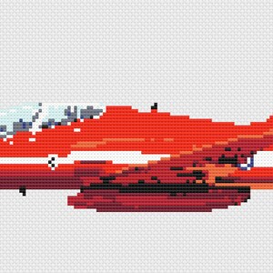 May include: A red, white, and blue jet plane with a single-seater cockpit. The plane is flying in the air.