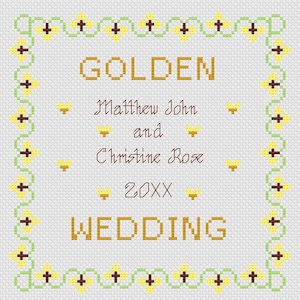 Gouden huwelijksverjaardag vierkante sampler kruissteek digitale download