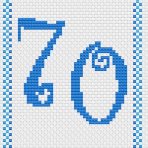 Carte 70e anniversaire, point de croix bleu, téléchargement numérique