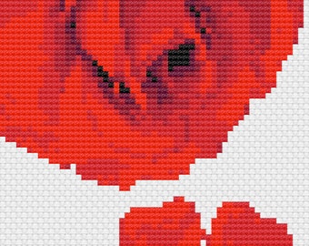 Red Rose Ruby Wedding Anniversary Card Cross Stitch Digital Download