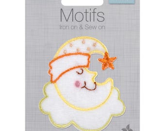 Sleepy Moon on a Cloud  sew on or iron on embroidered motif by Trimits