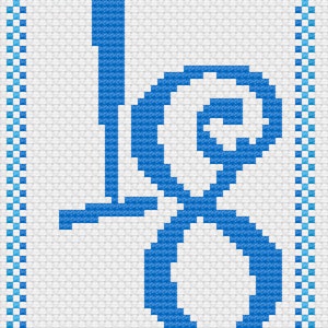 Carte 18e anniversaire au point de croix bleu en téléchargement numérique