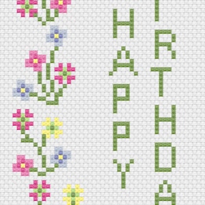 Spring Flowers Birthday Card Cross Stitch Digital Download