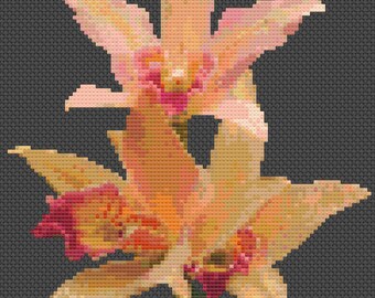 Orange Orchid Spray Cross Stitch Digital Download