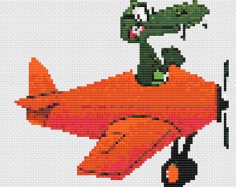 Orange Gator Aeroplane Cross Stitch Digital Download