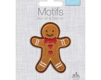 Festive Christmas Gingerbread man sew on or iron on embroidered motif by Trimits