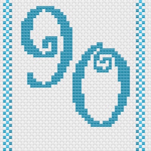 90e verjaardagskaart blauwe kruissteek digitale download