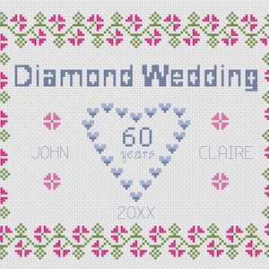 Diamond Wedding Anniversary Sampler Cross Stitch Digital Download