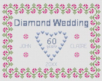 Diamond Wedding Anniversary Sampler Cross Stitch Digital Download