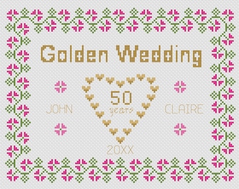 Golden Wedding Anniversary Sampler Cross Stitch Digital Download