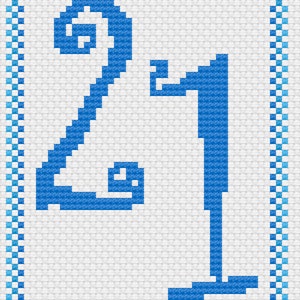 Cartão de aniversário de 21 anos em ponto cruz azul digital para download