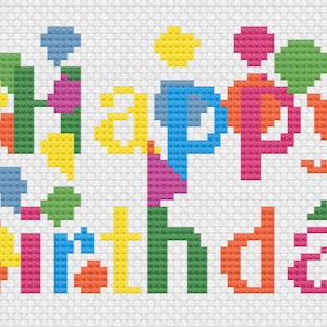 Carte de joyeux anniversaire au point de croix en téléchargement numérique