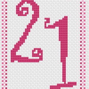 Cartão de aniversário de 21 anos em ponto cruz rosa para download digital