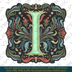 Medieval Illuminated Manuscript Letter I - Hand-Drawn Vector Design - Vintage 80s&#39; Cartoon | A2 - not AI-generated