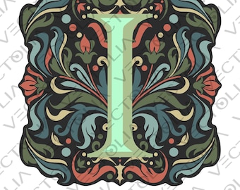 Medieval Illuminated Manuscript Letter I - Hand-Drawn Vector Design - Vintage 80s' Cartoon | A2 - not AI-generated